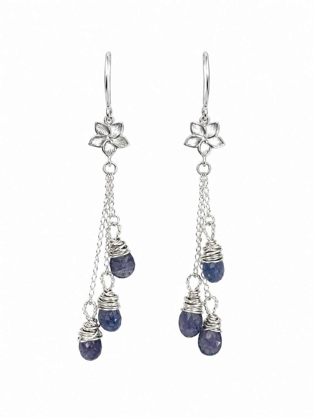 HK073 Flower Tanzanite Dangle Hook Earrings