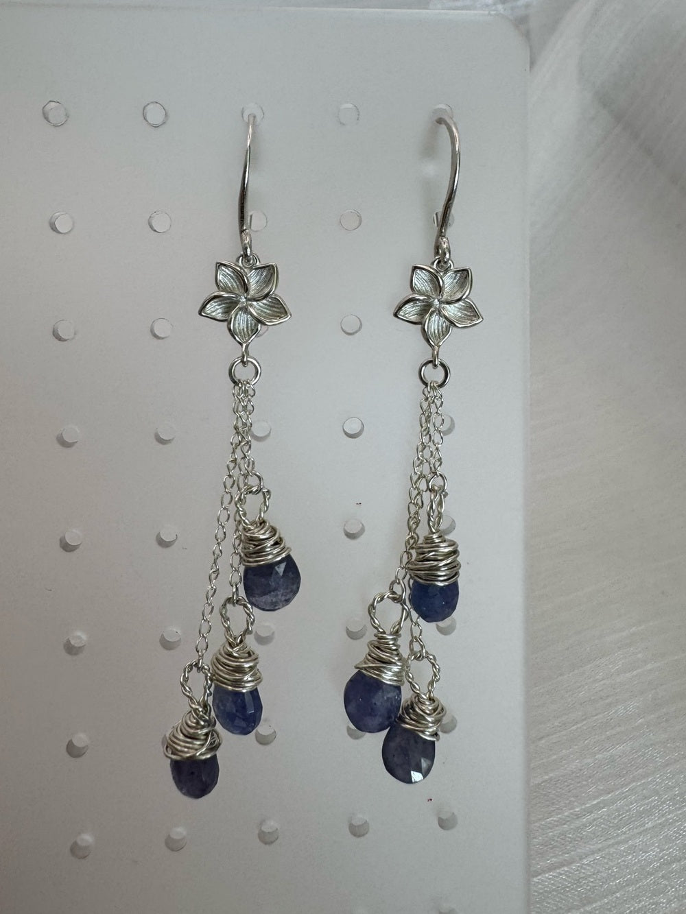 HK073 Flower Tanzanite Dangle Hook Earrings