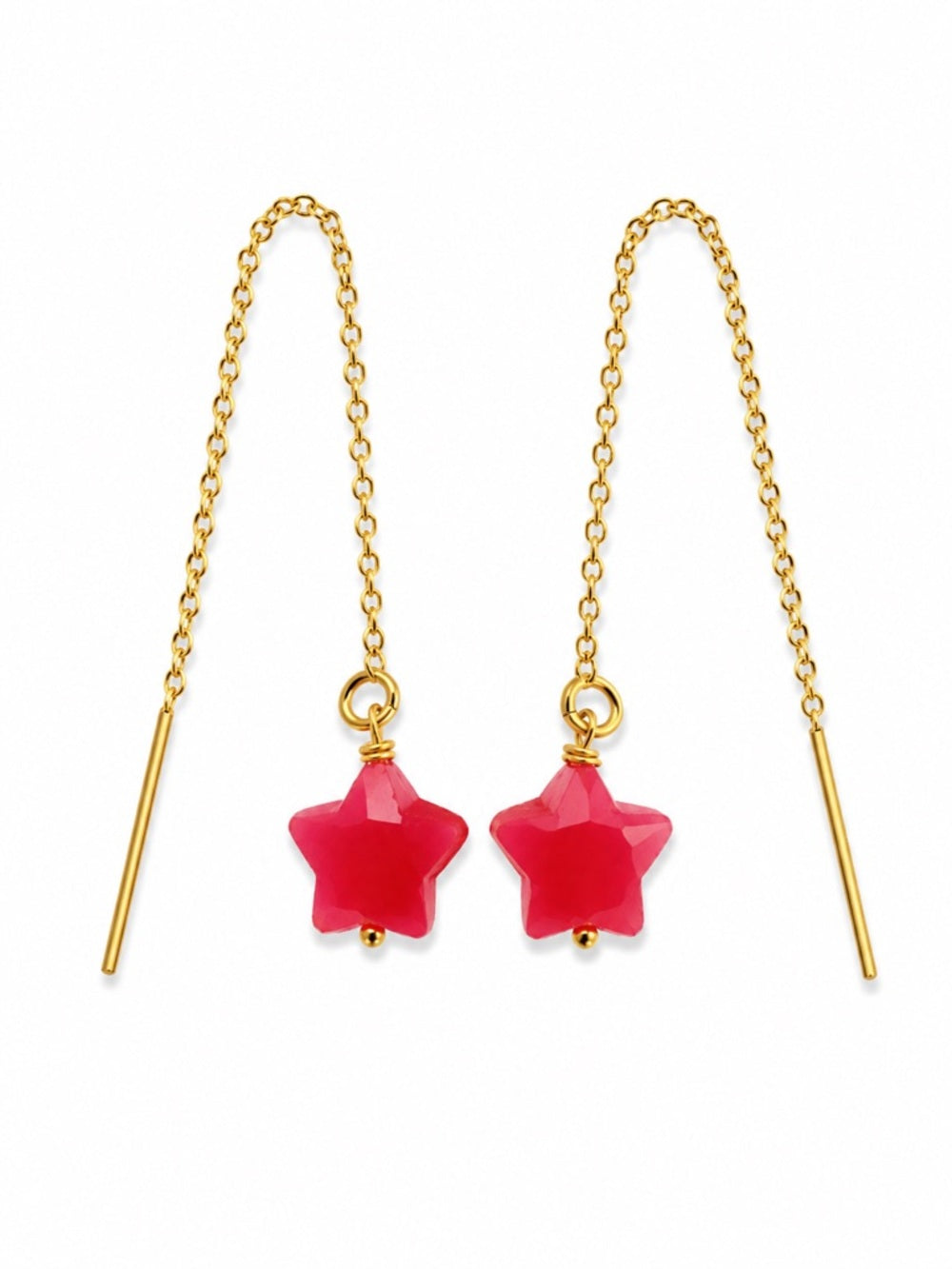 TH001 Pink Chalcedony Star Gold Threaders
