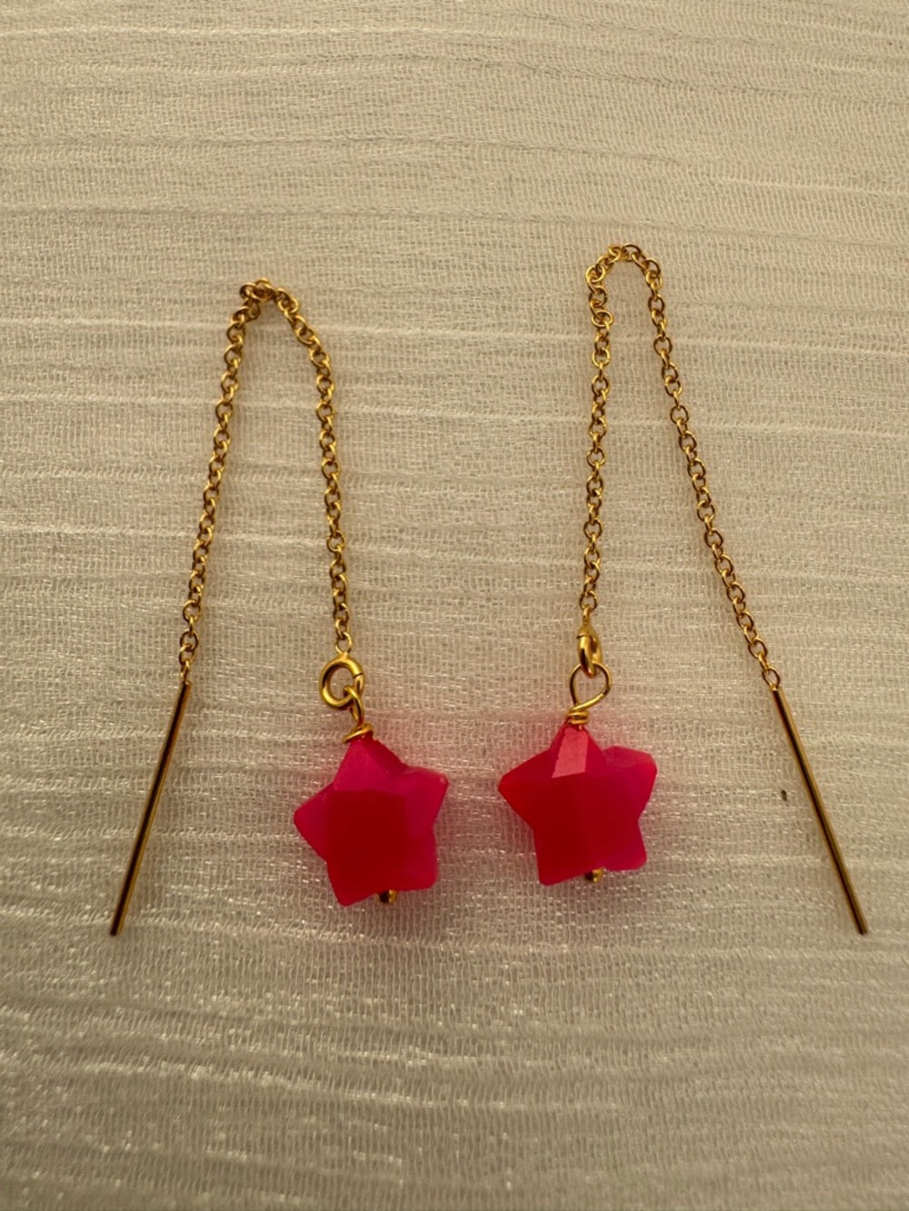 TH001 Pink Chalcedony Star Gold Threaders