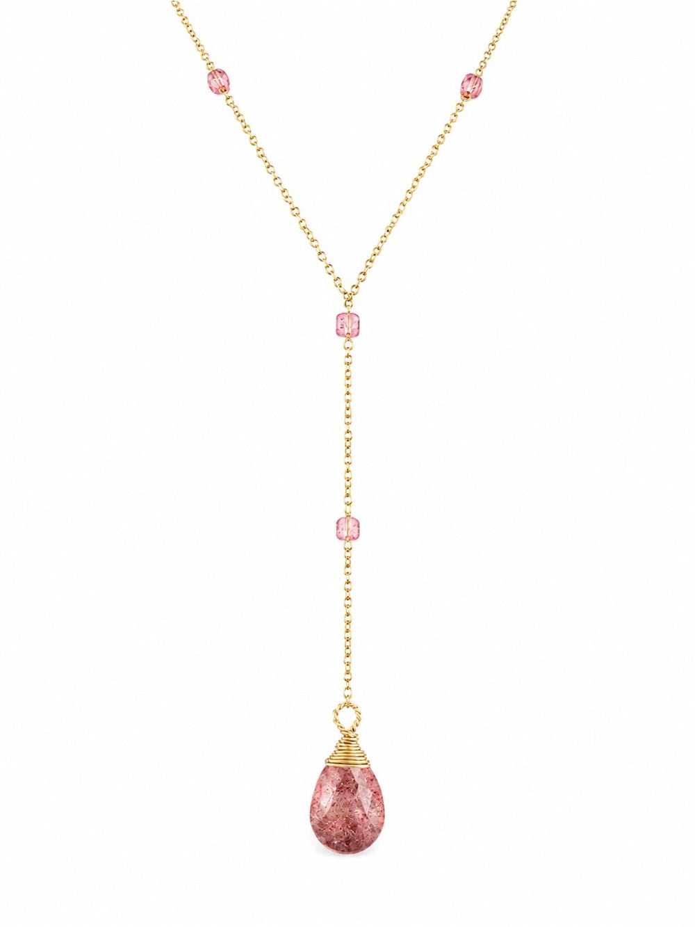 L031 Strawberry Quartz Lariat Necklace