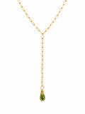 L032 Peridot Lariat Paperclip Necklace