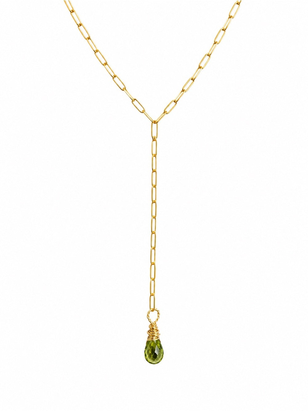L032 Peridot Lariat Paperclip Necklace