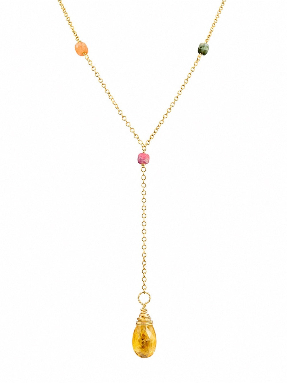 L0210 Rainbow Tourmaline Lariat Necklace