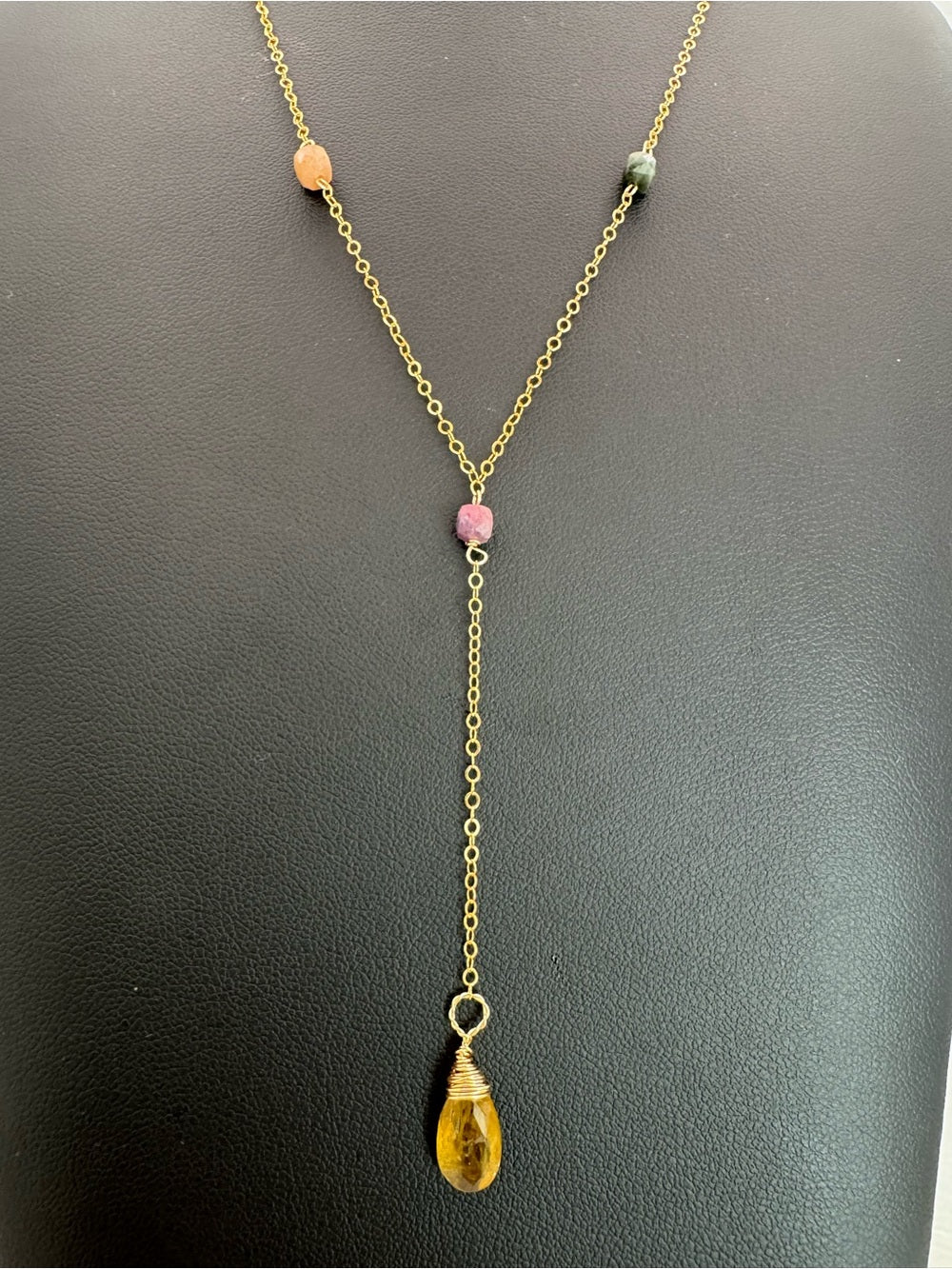 L0210 Rainbow Tourmaline Lariat Necklace