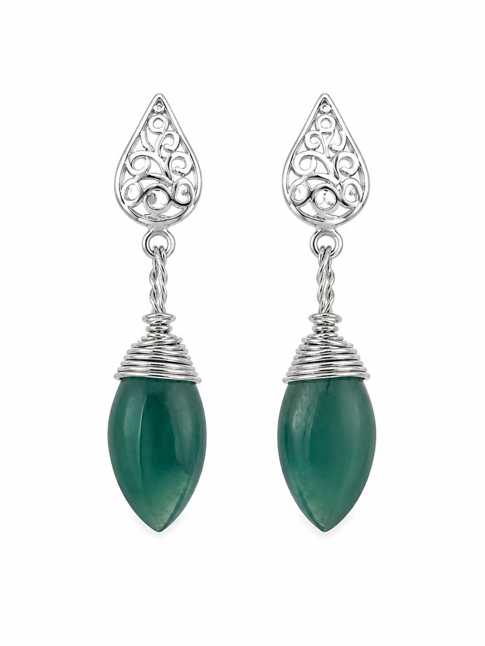 P0066 Grandidierite Leaf Silver Earrings
