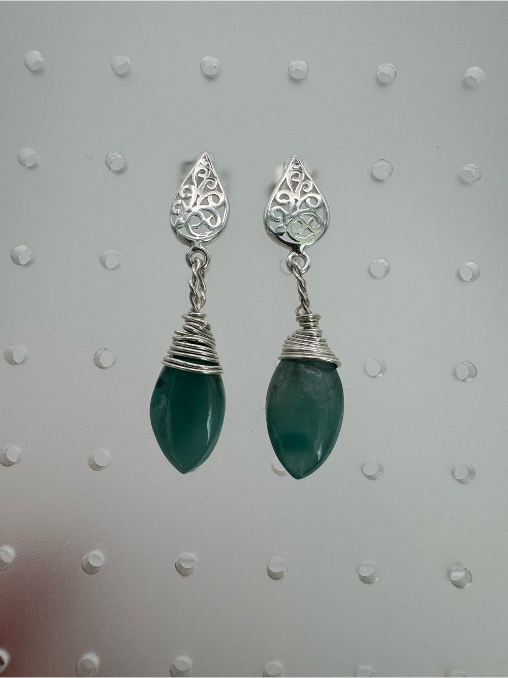 P0066 Grandidierite Leaf Silver Earrings