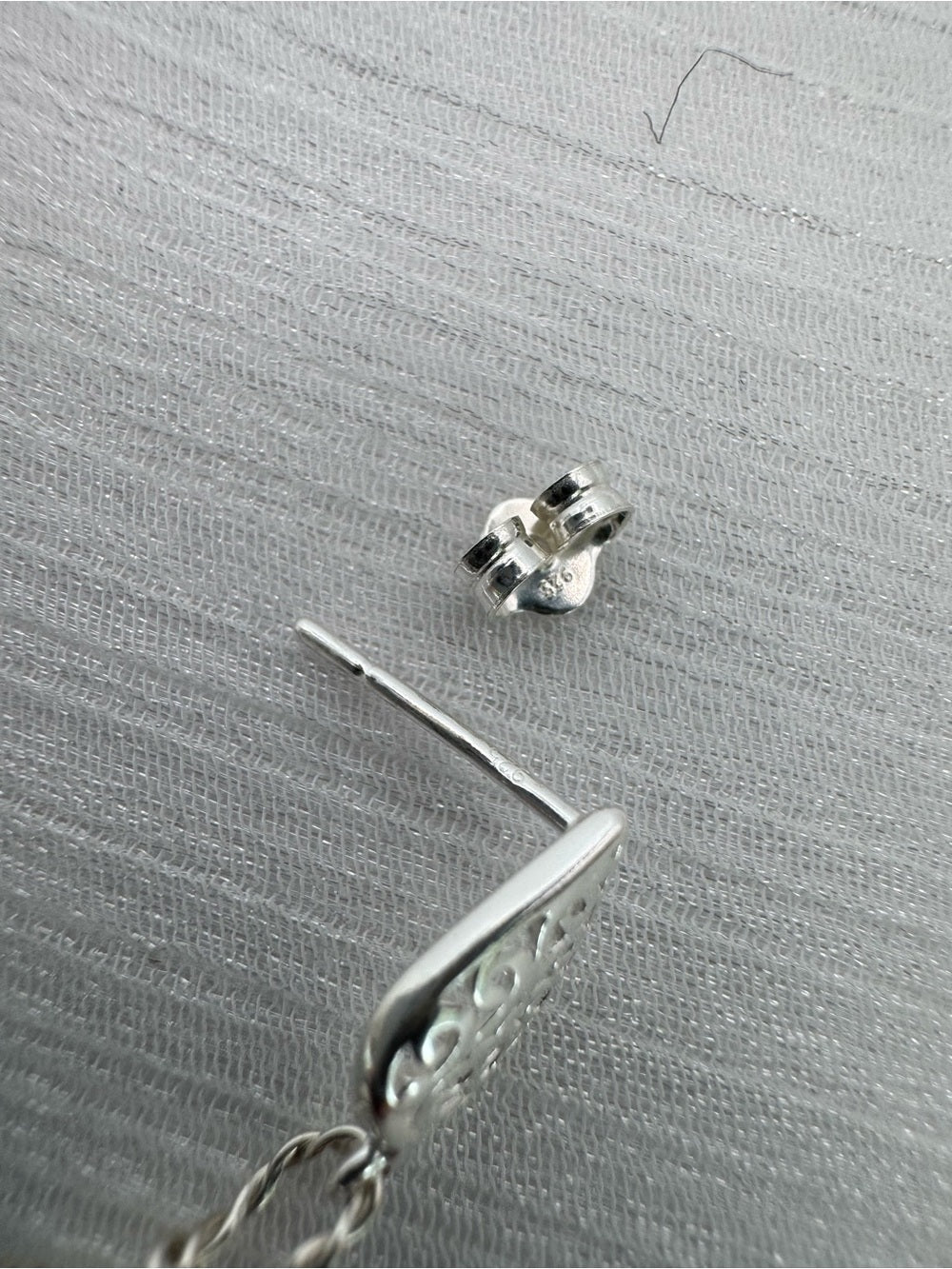 P0066 Grandidierite Leaf Silver Earrings