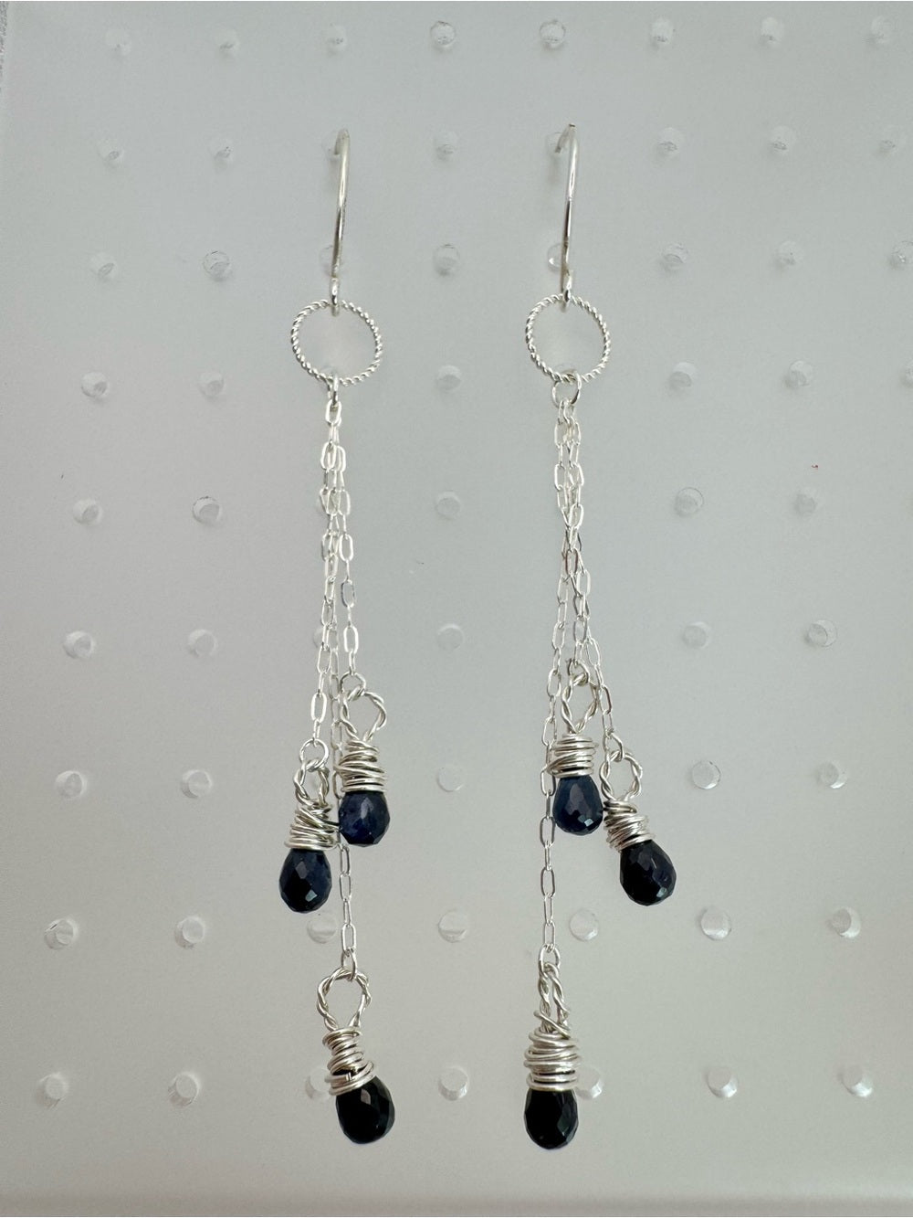 HK0079 Sapphire Dangle Hook Earrings