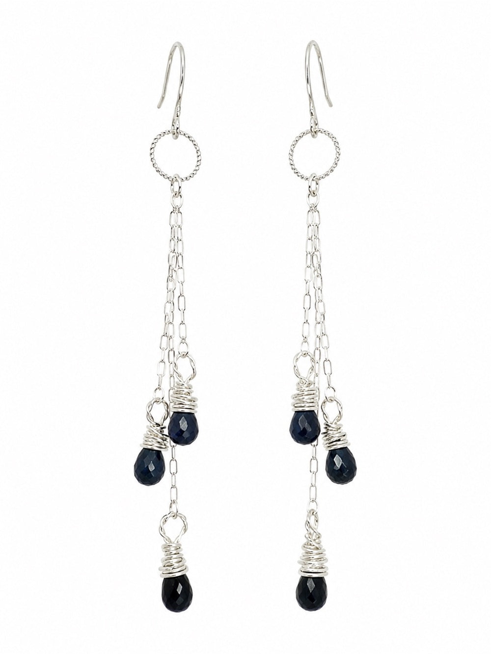 HK0079 Sapphire Dangle Hook Earrings