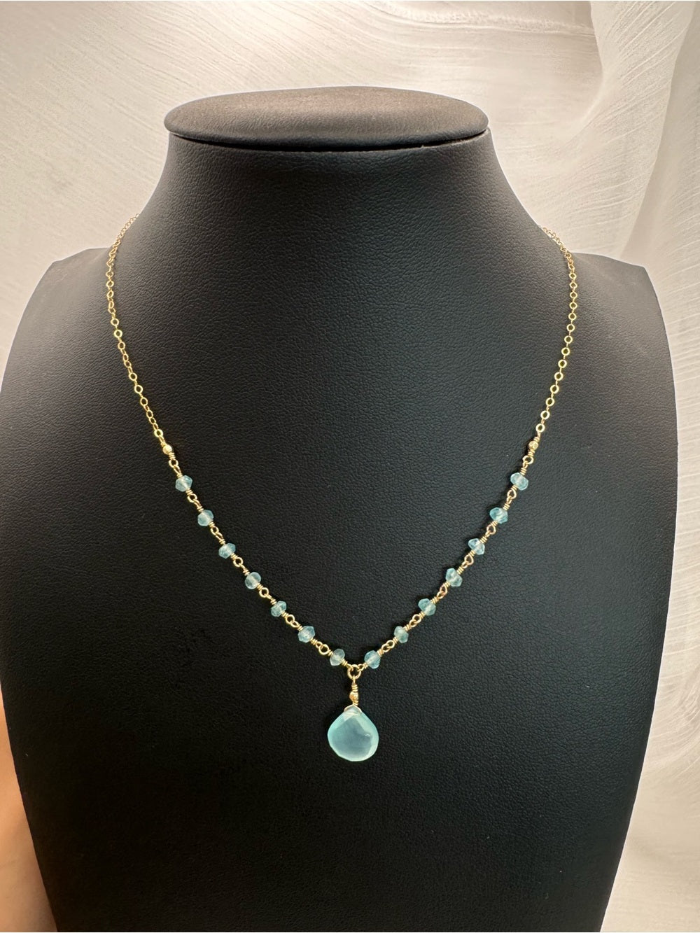 Aquamarine Gold Filled Drop Necklace