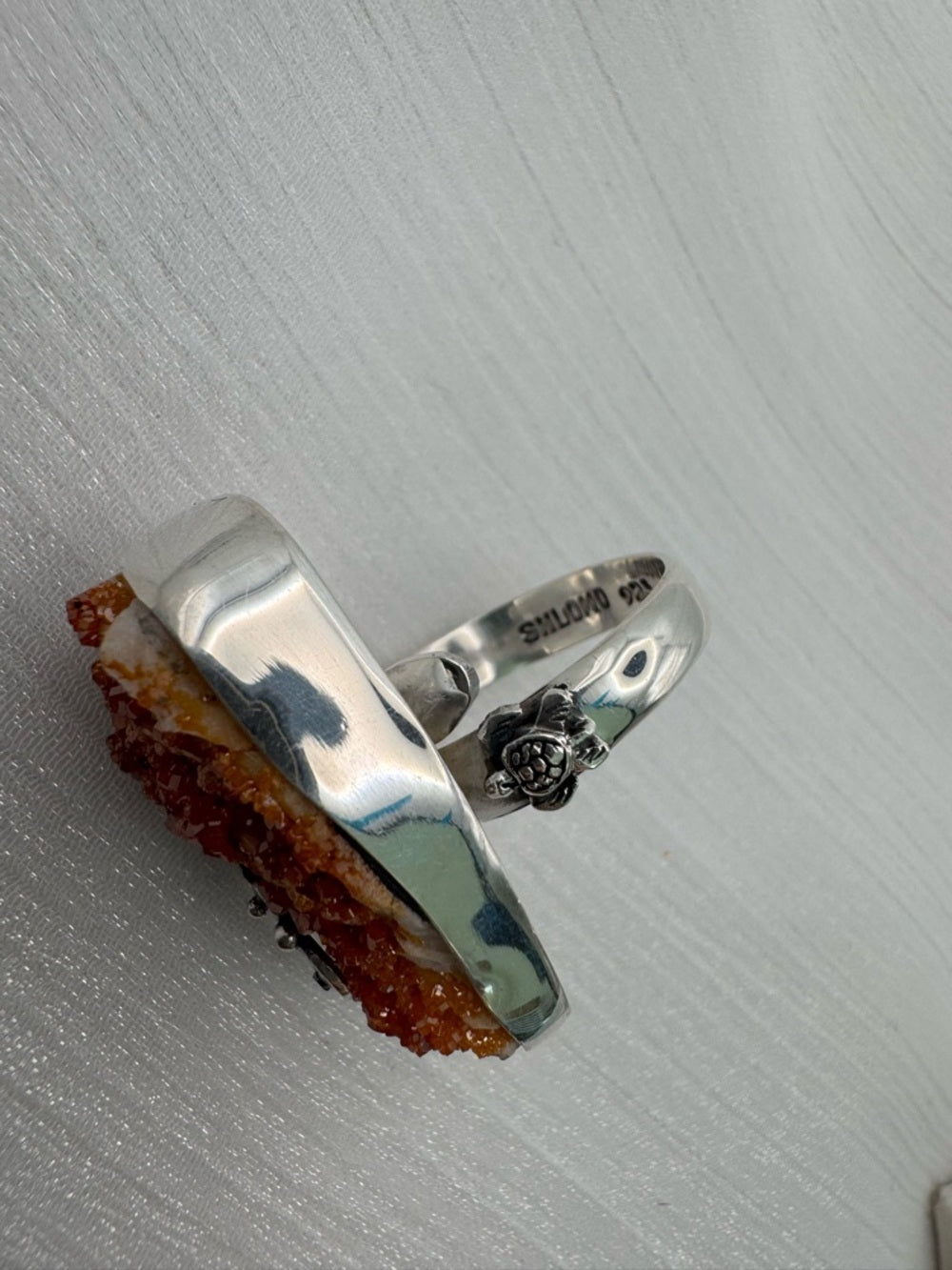 Orange Druzy Quartz Turtle Ring