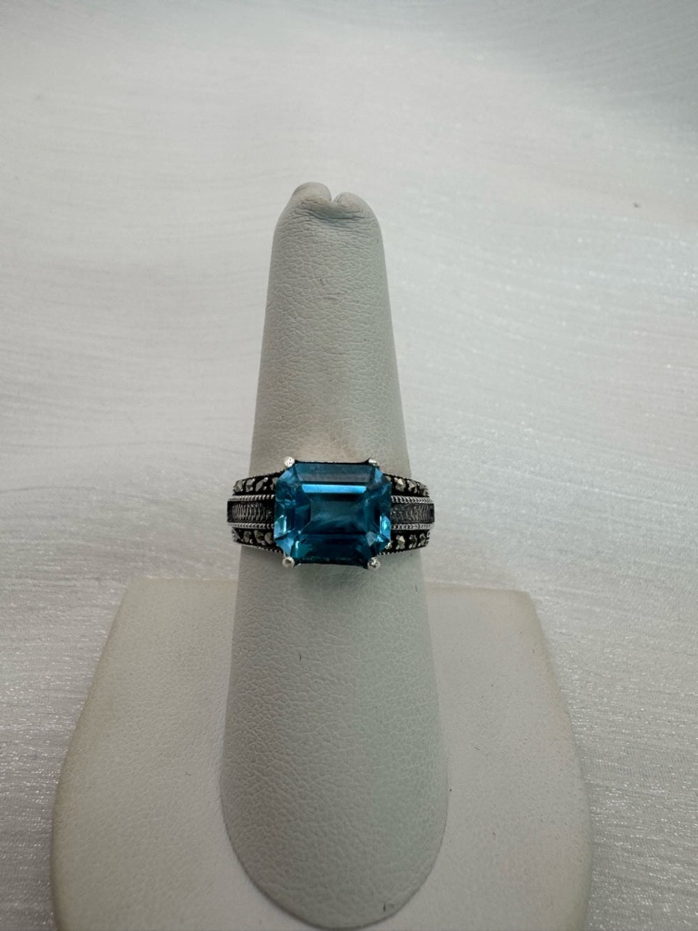 Blue Topaz and Marcasite Ring