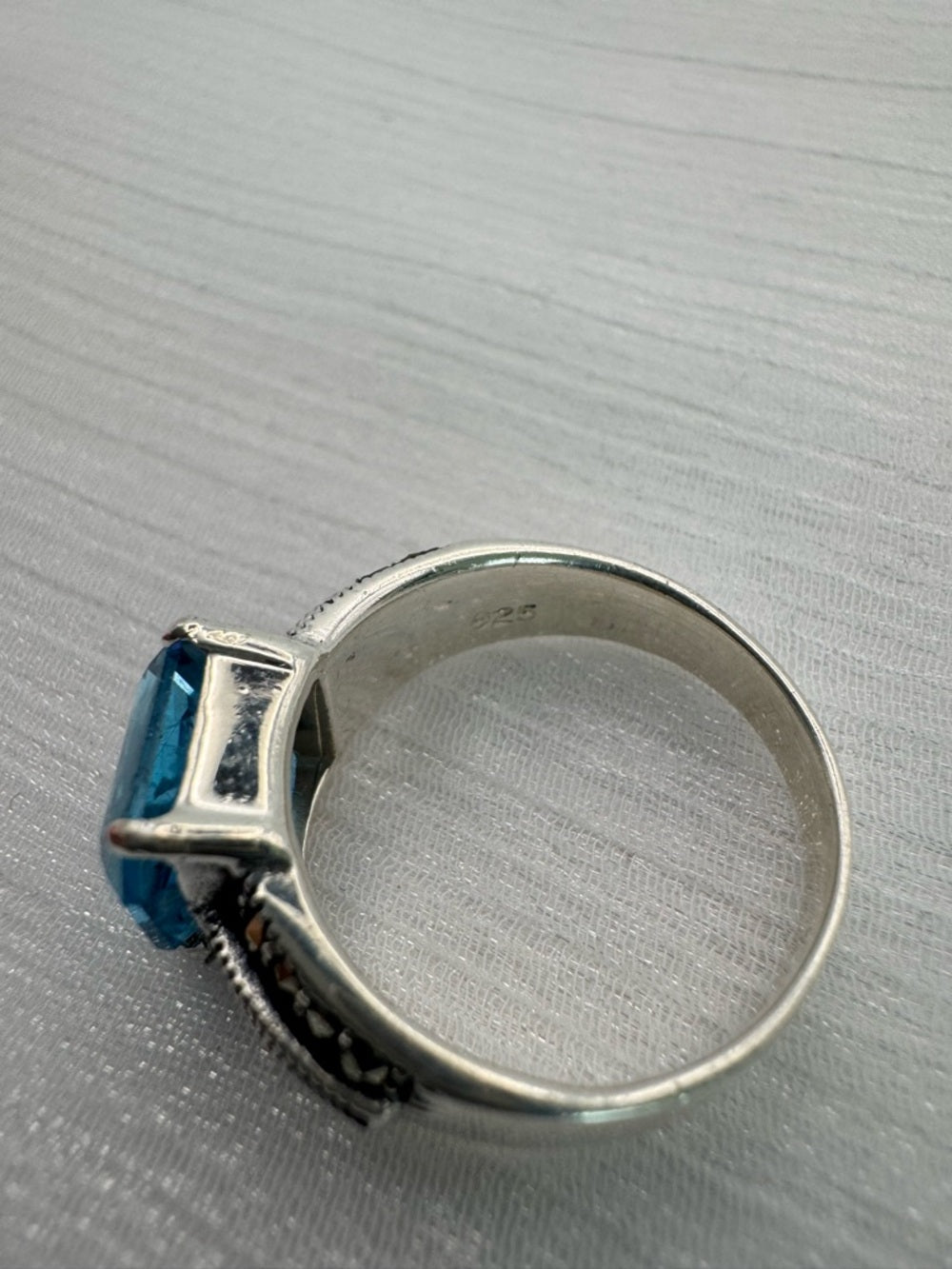Blue Topaz and Marcasite Ring