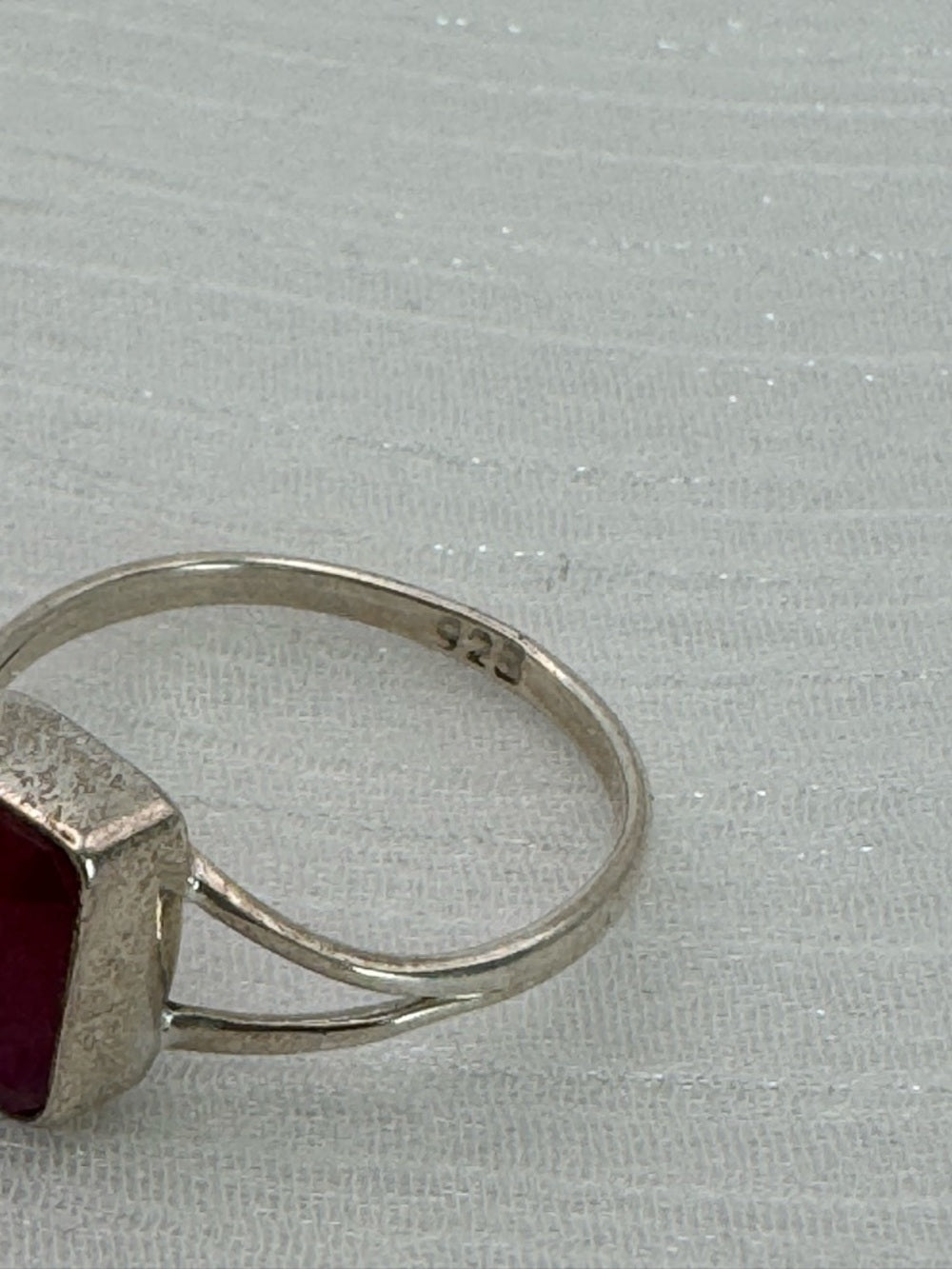 Ruby Emerald Cut Split Shank Ring
