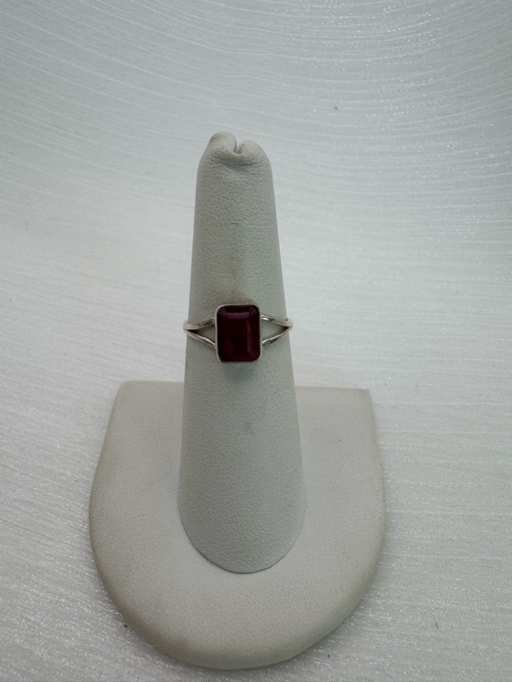Ruby Emerald Cut Split Shank Ring