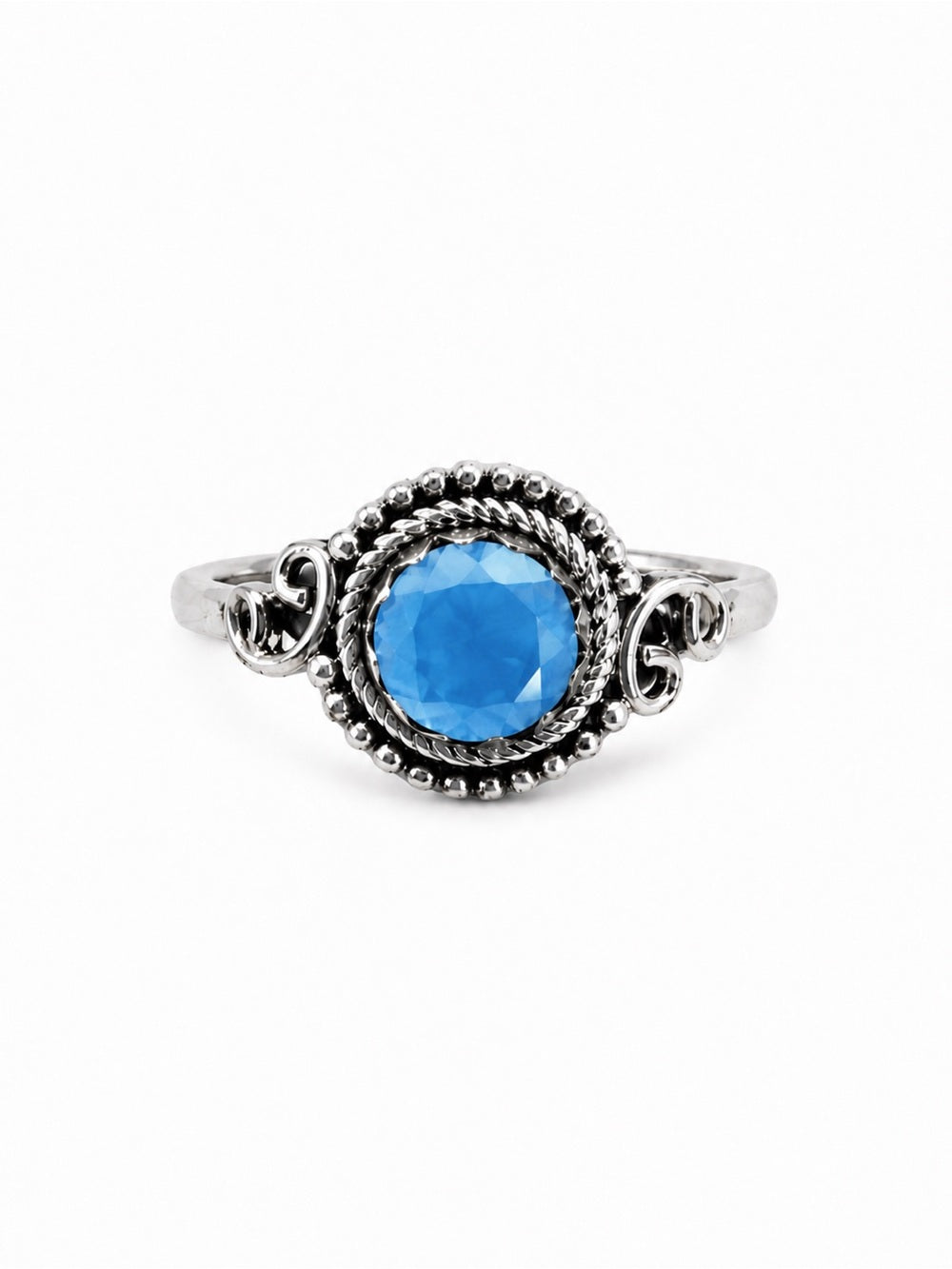 Blue Chalcedony Round Swirl Ring