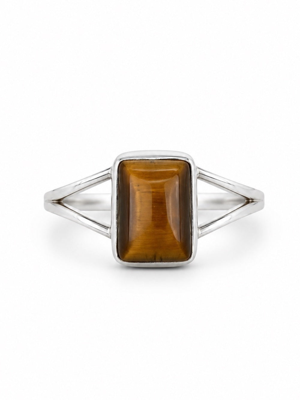 Emerald Cut Tiger's Eye Split Shank Ring