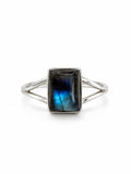 Emerald Cut Labradorite Split Shank Ring