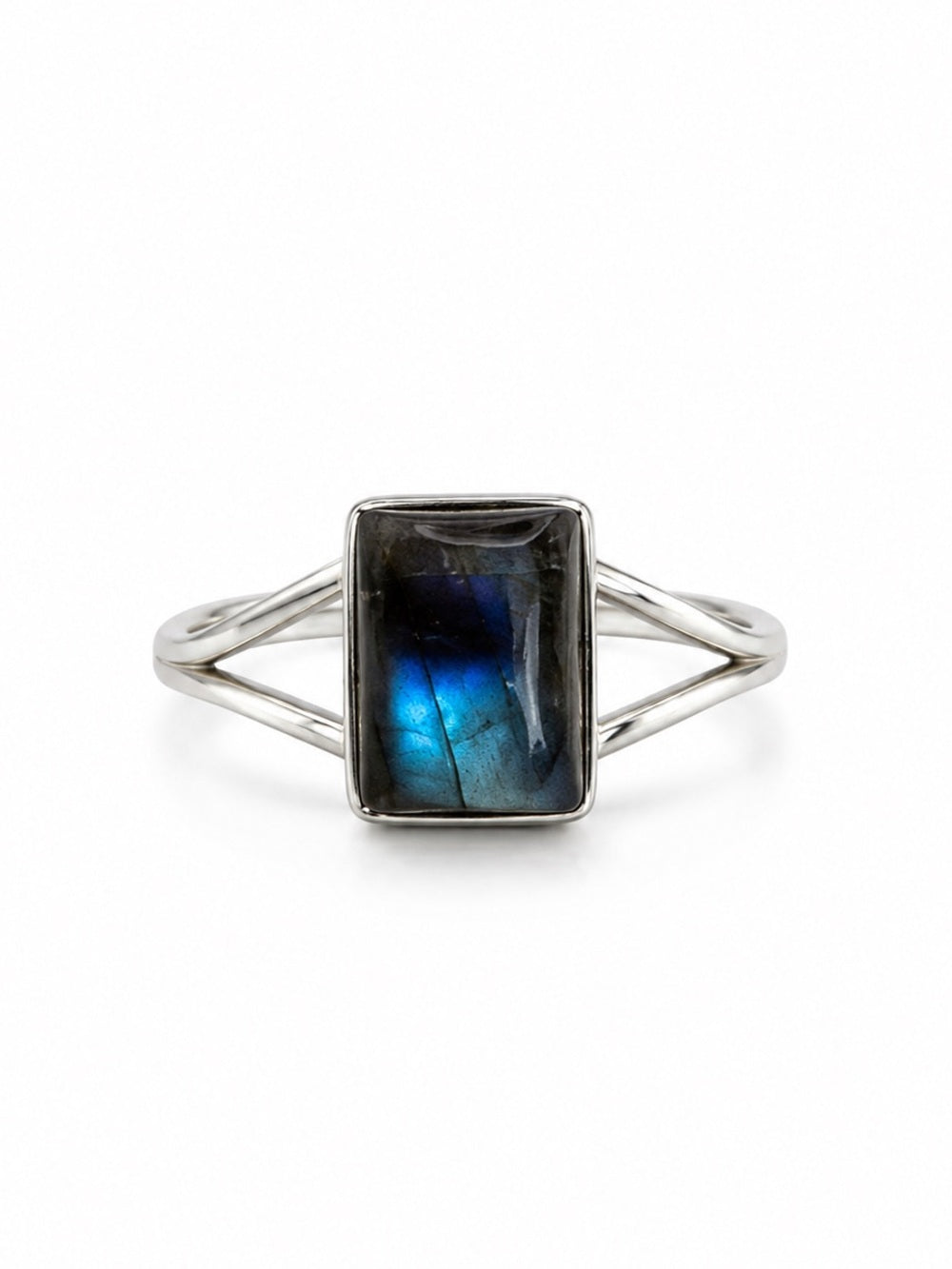 Emerald Cut Labradorite Split Shank Ring