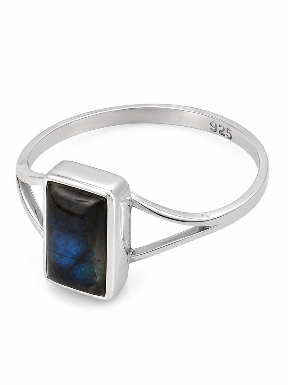 Emerald Cut Labradorite Split Shank Ring