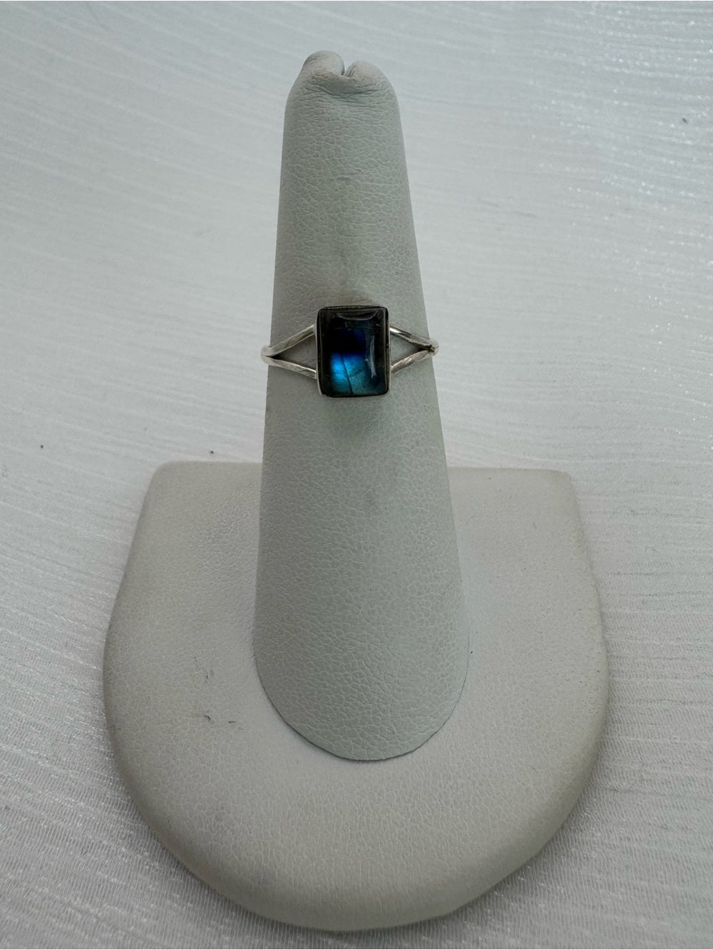 Emerald Cut Labradorite Split Shank Ring
