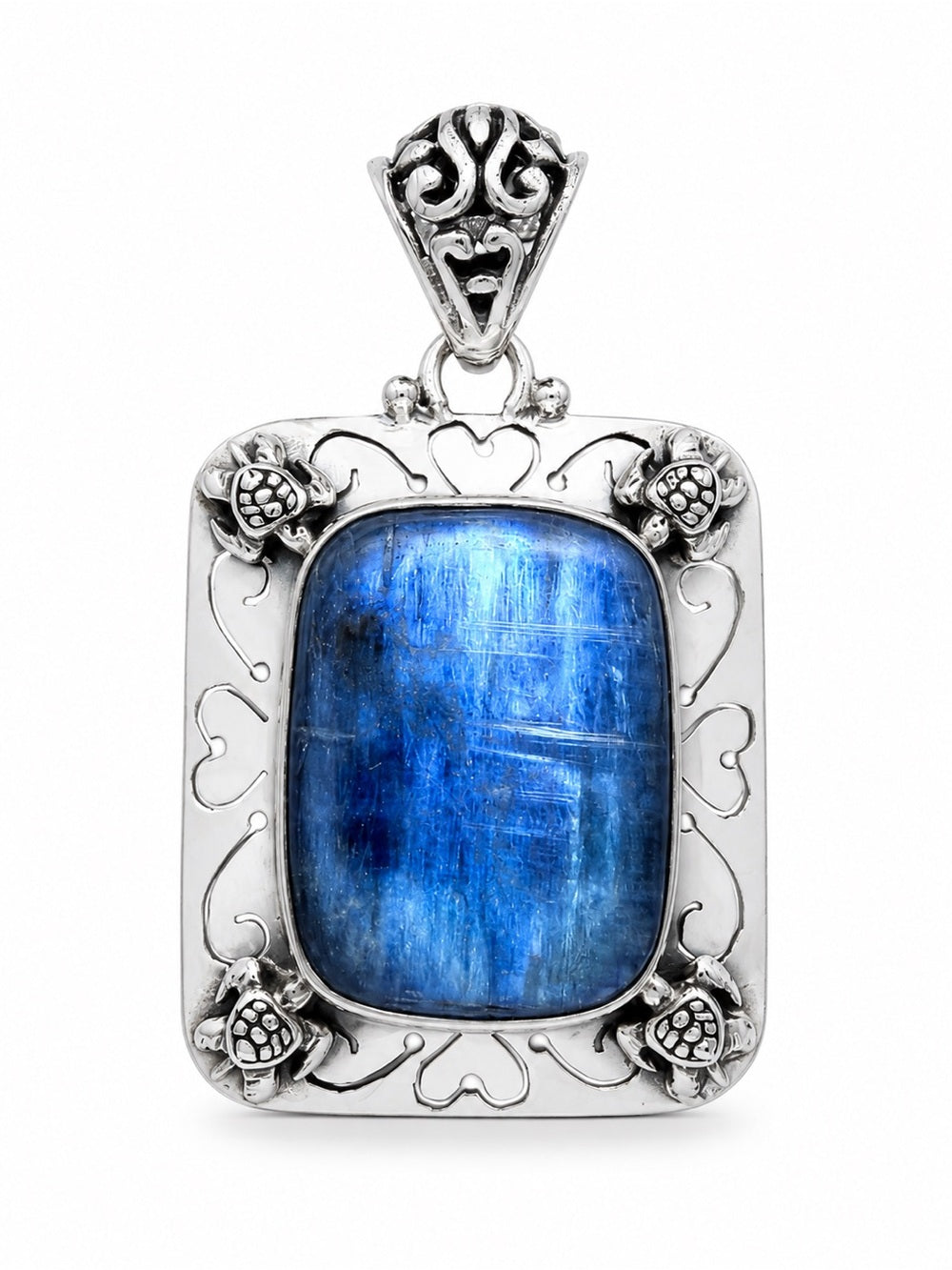 Kyanite Turtle Engraved Square Pendant