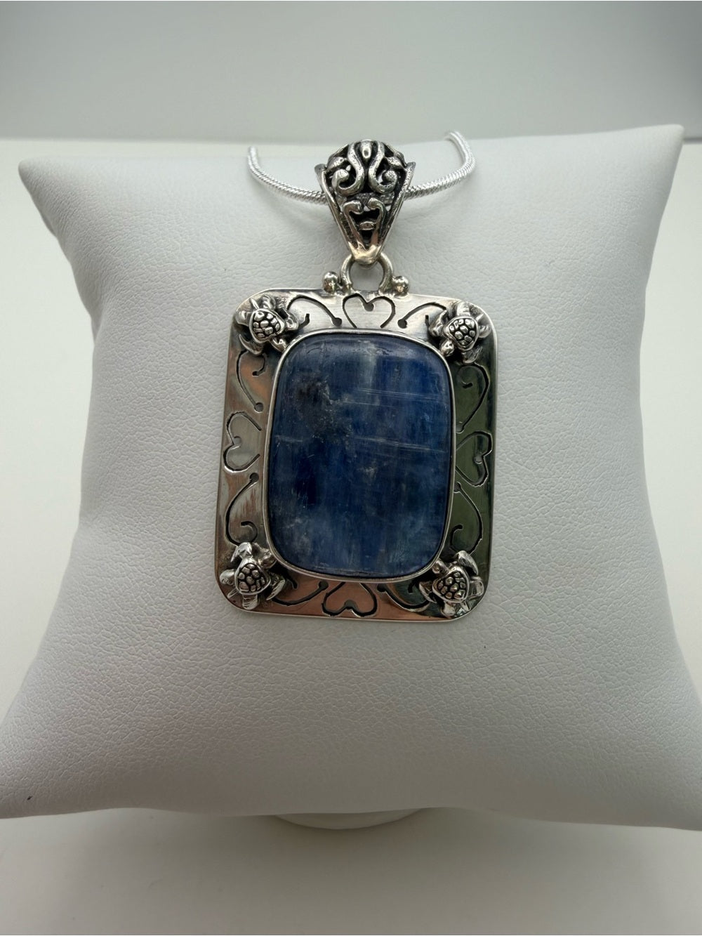 Kyanite Turtle Engraved Square Pendant