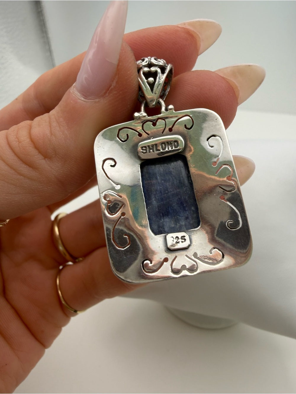 Kyanite Turtle Engraved Square Pendant