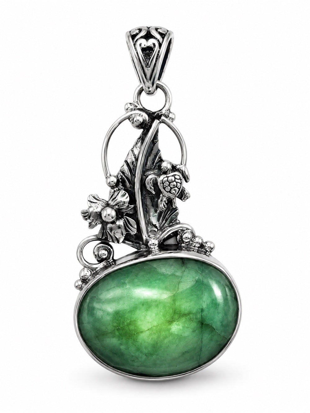 Freeform Emerald Floral Oval Pendant
