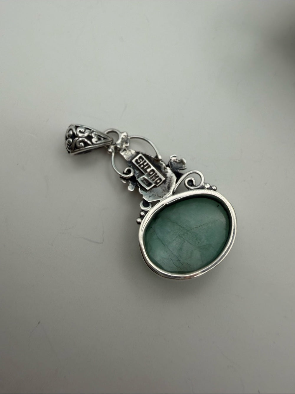 Freeform Emerald Floral Oval Pendant
