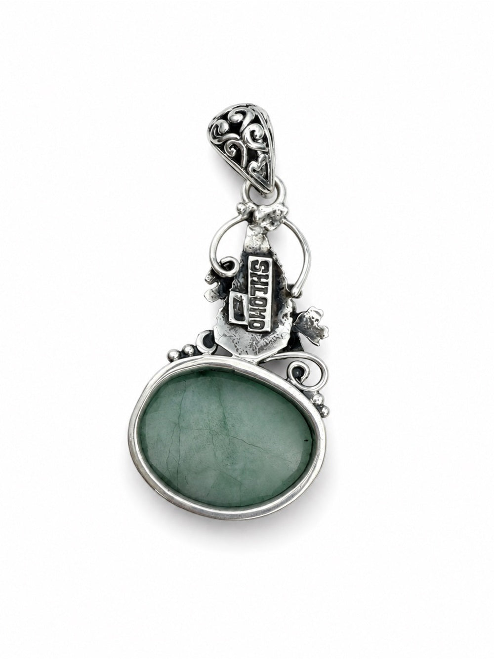 Freeform Emerald Floral Oval Pendant