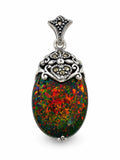 Fire Opal Marcasite Oval Pendant