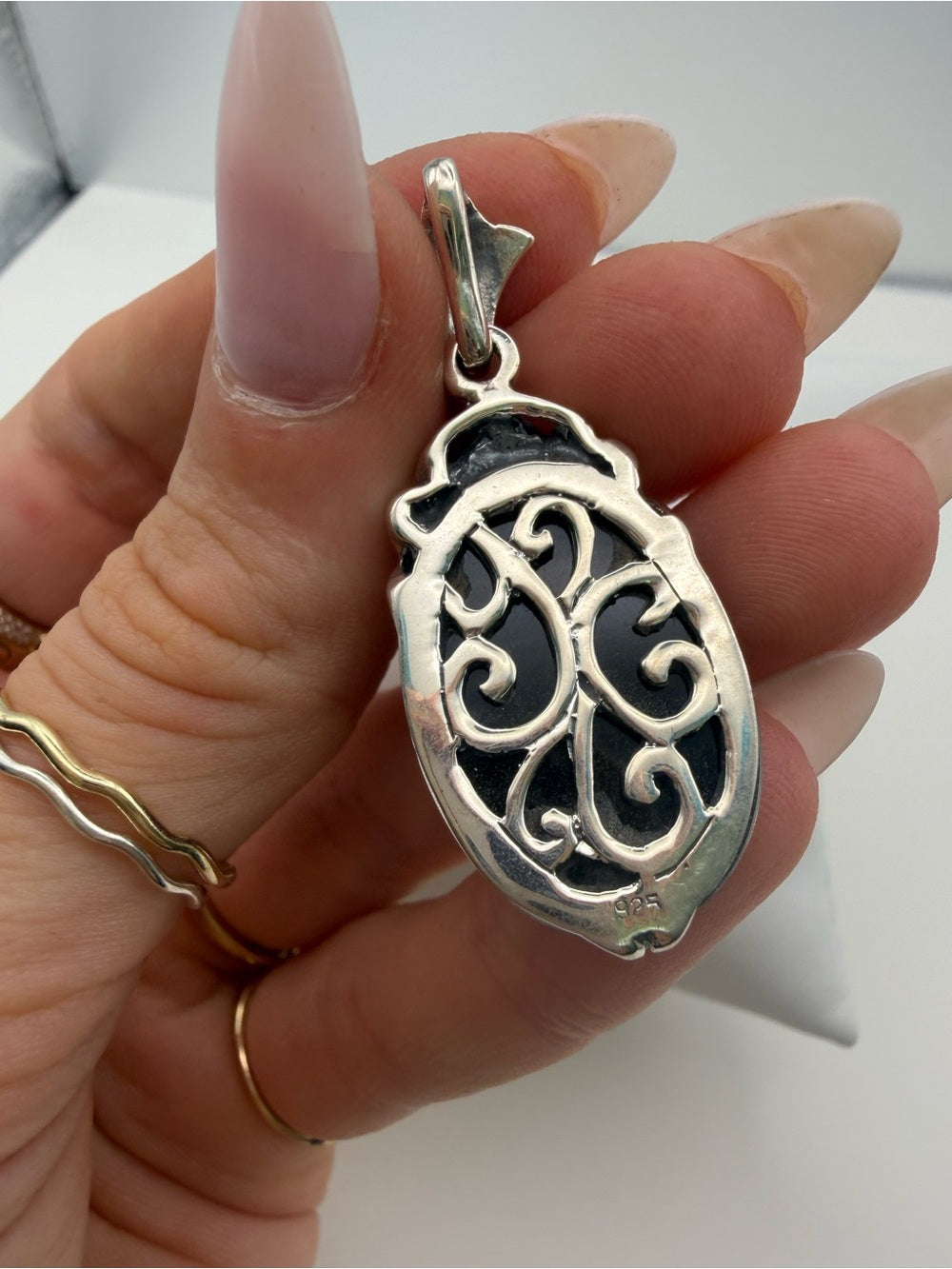 Fire Opal Marcasite Oval Pendant