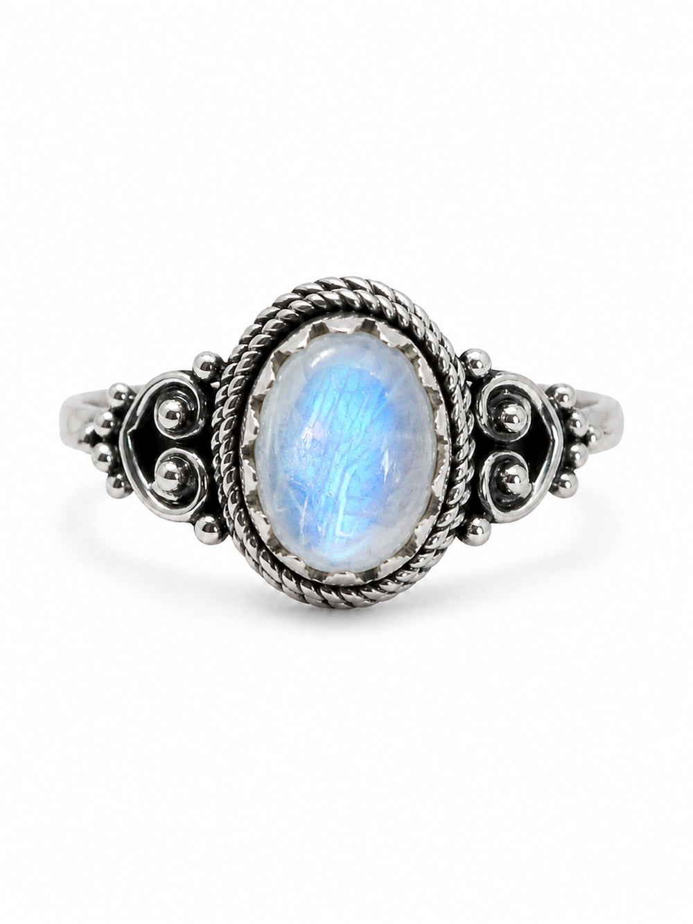 Rainbow Moonstone Braided Oval Ring