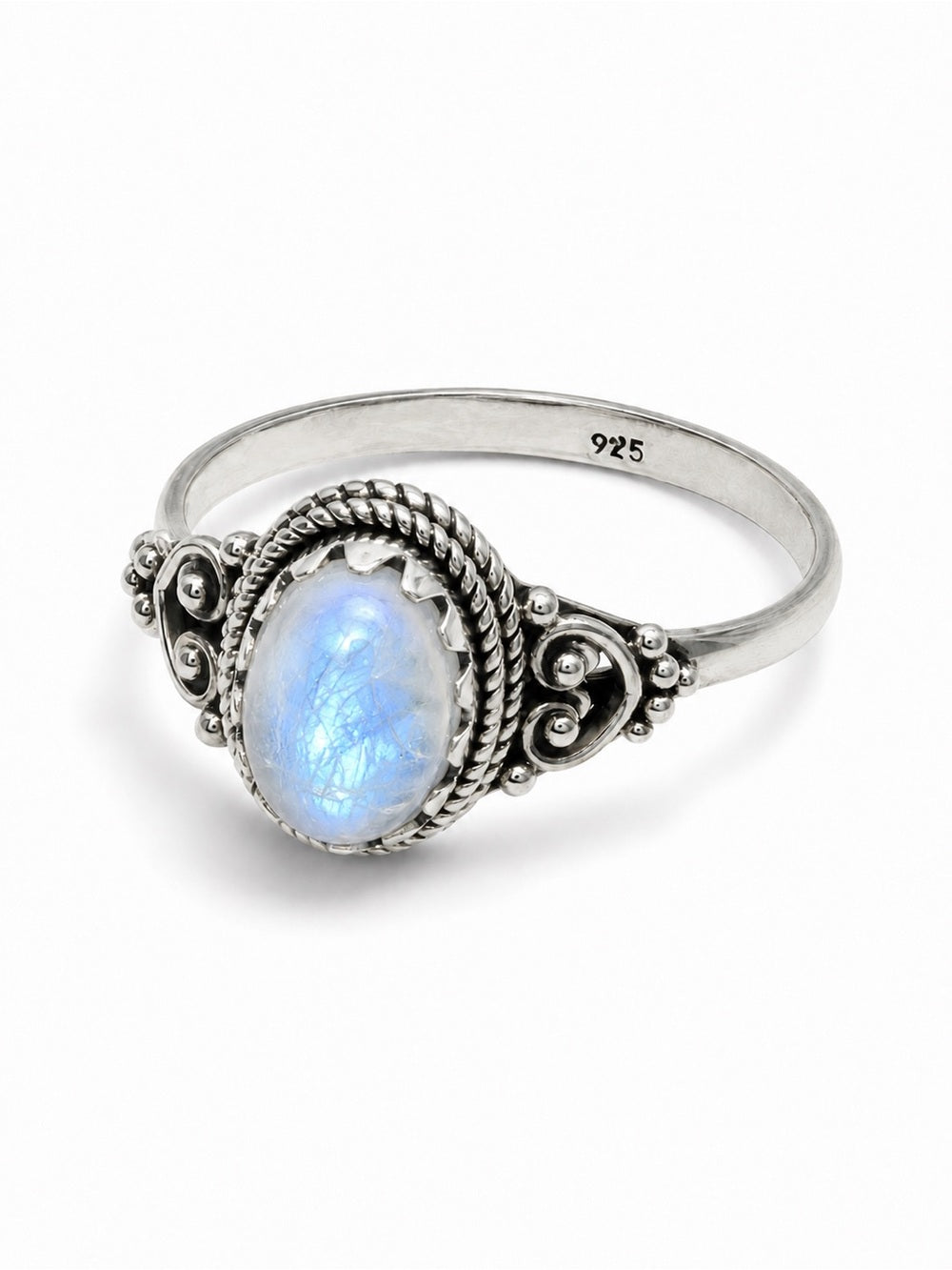 Rainbow Moonstone Braided Oval Ring