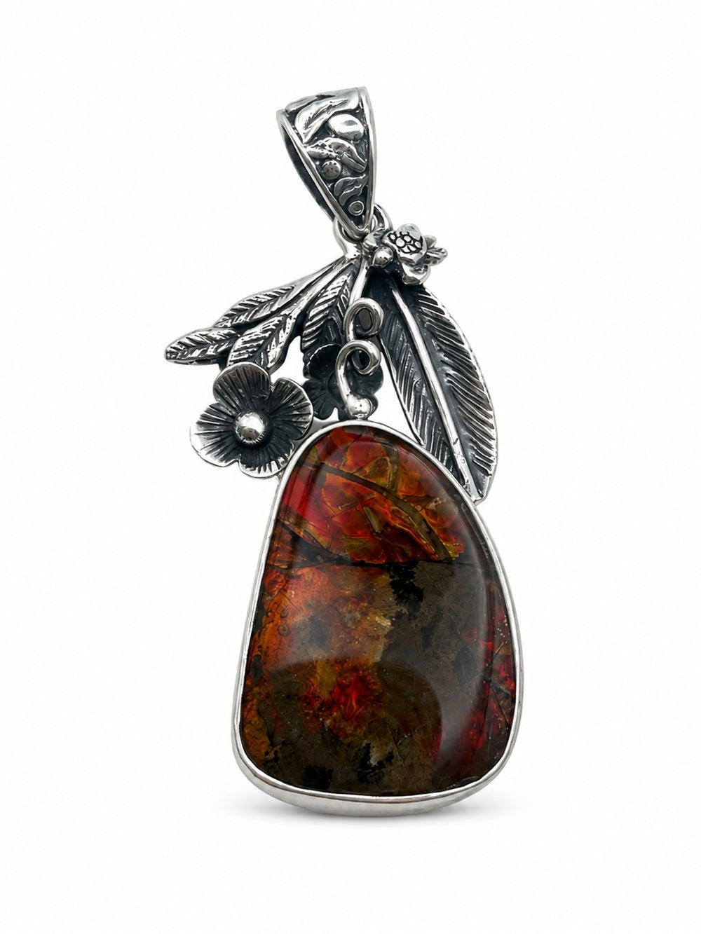 Freeform Amolite Floral Turtle Pendant
