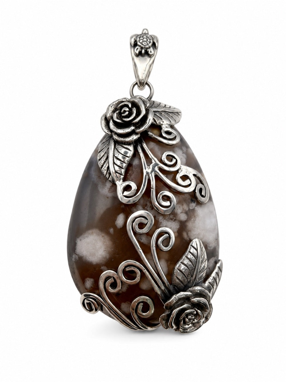 Flower Agate Turtle Detail Pendant
