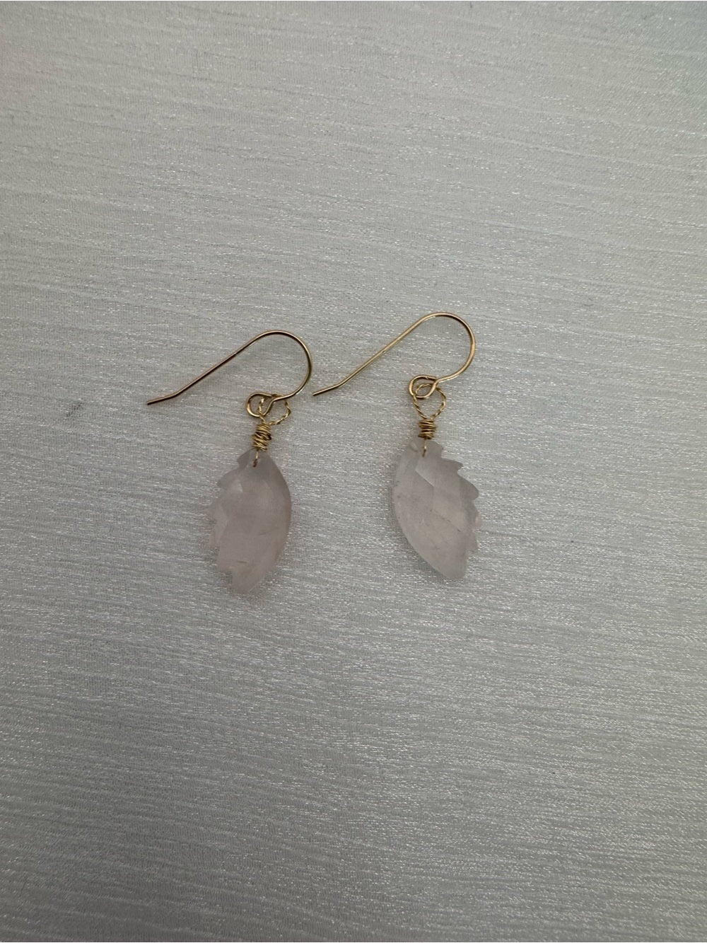 HK0082 Rose Quartz Wing Hook Earrings