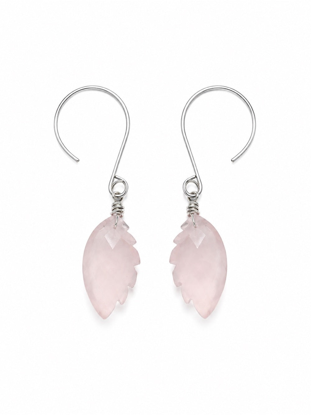 HK0083 Rose Quartz Silver Hook Earrings