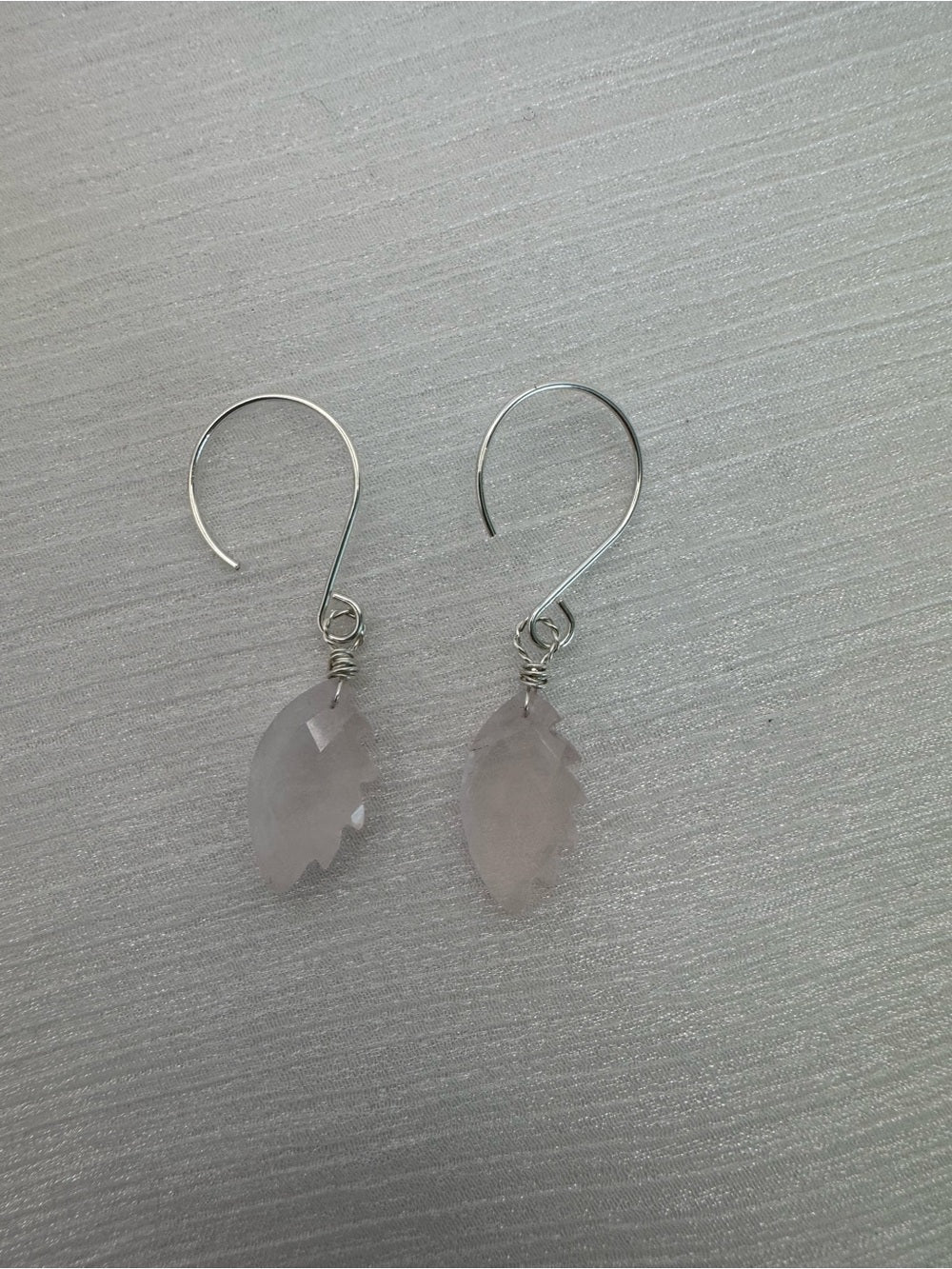 HK0083 Rose Quartz Silver Hook Earrings