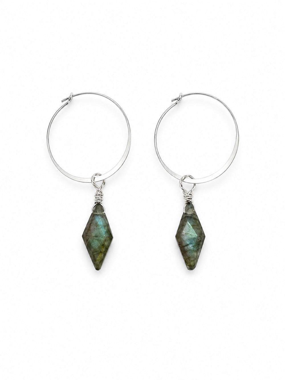 HP080 Labradorite Diamond Silver Hoops