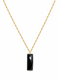 N086 Black Onyx Rectangle Gold Necklace