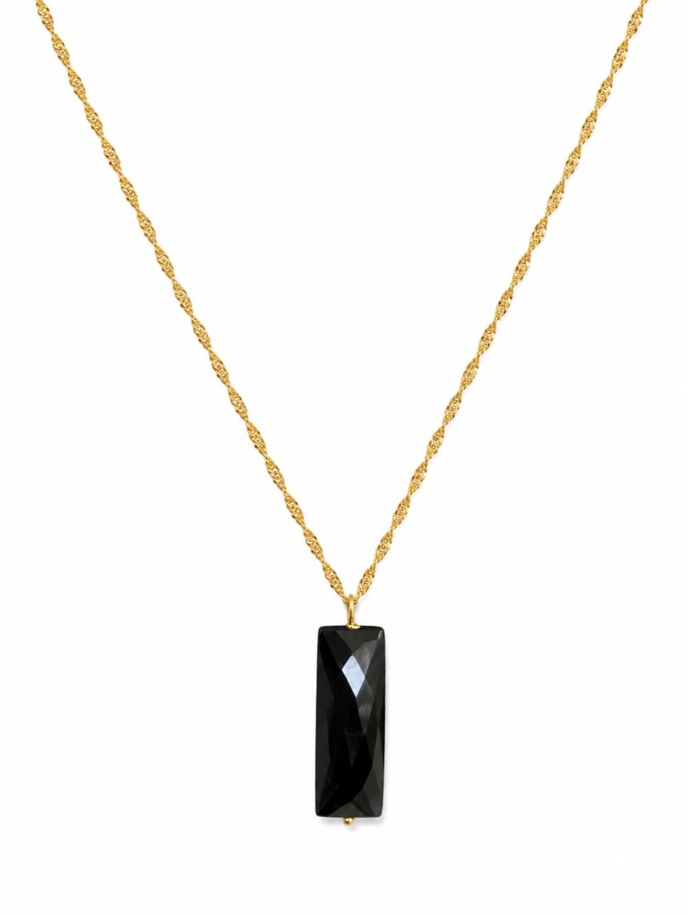 N086 Black Onyx Rectangle Gold Necklace