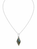N083 Labradorite Diamond Shaped Silver Necklace