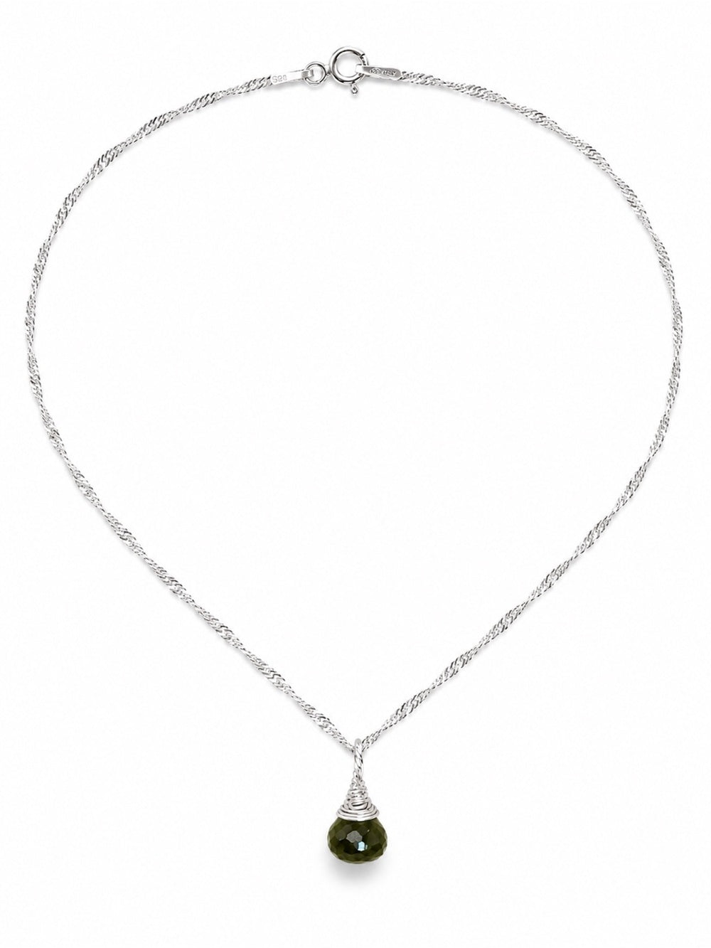 NO82 Vesuvianite Silver Drop Necklace