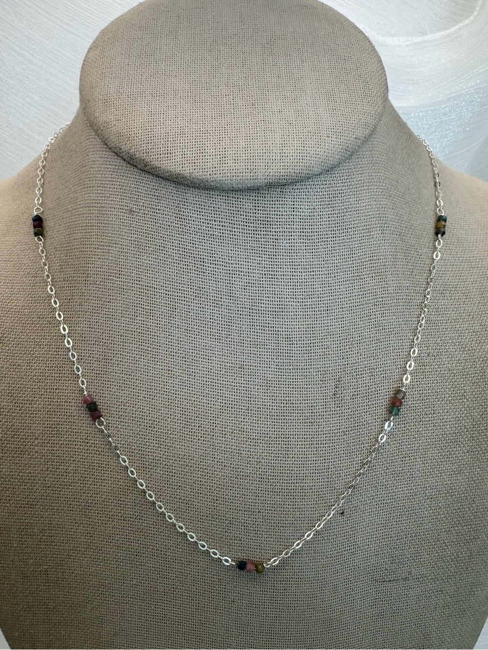 N089 Rainbow Tourmaline Silver Necklace
