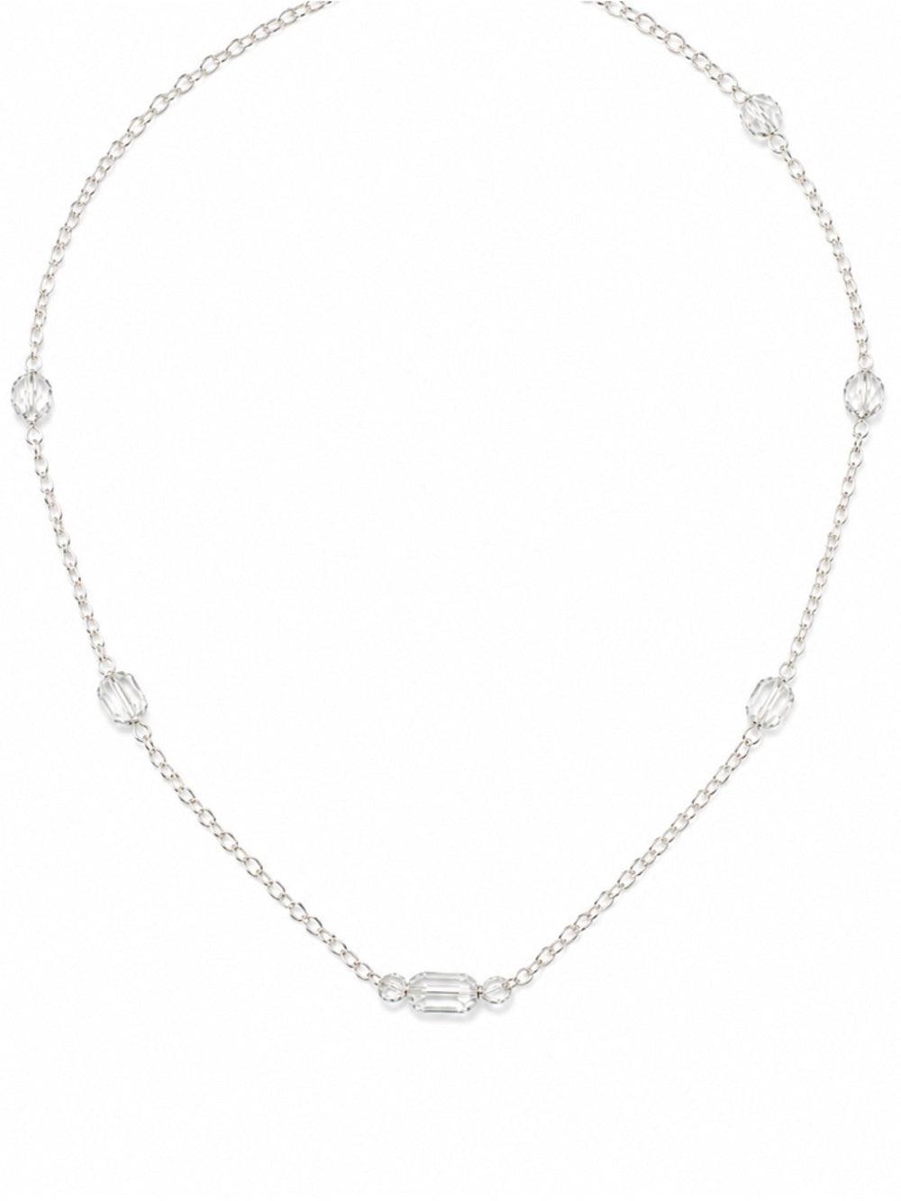 N087 White Topaz Silver Stationed Necklace