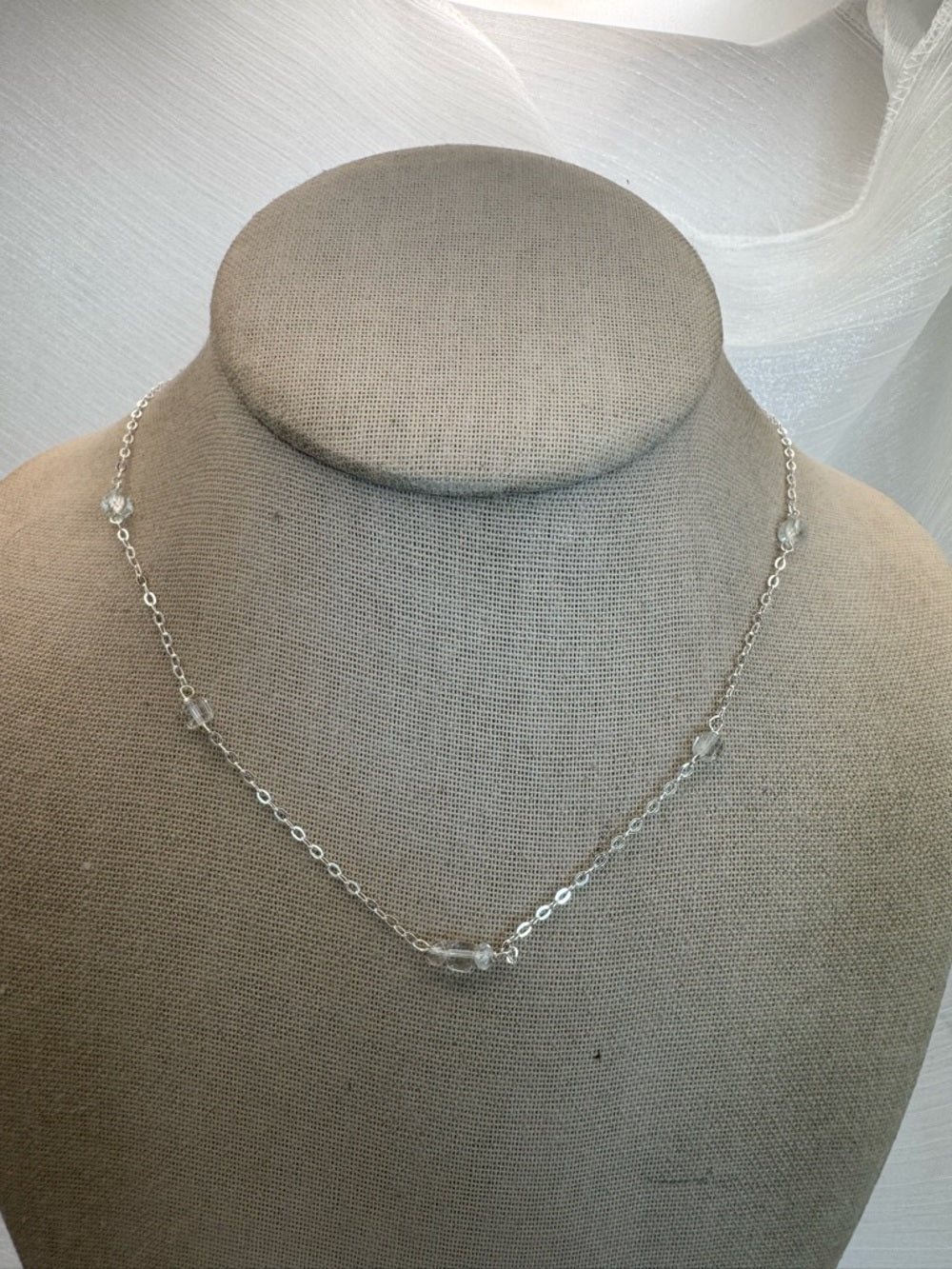 N087 White Topaz Silver Stationed Necklace