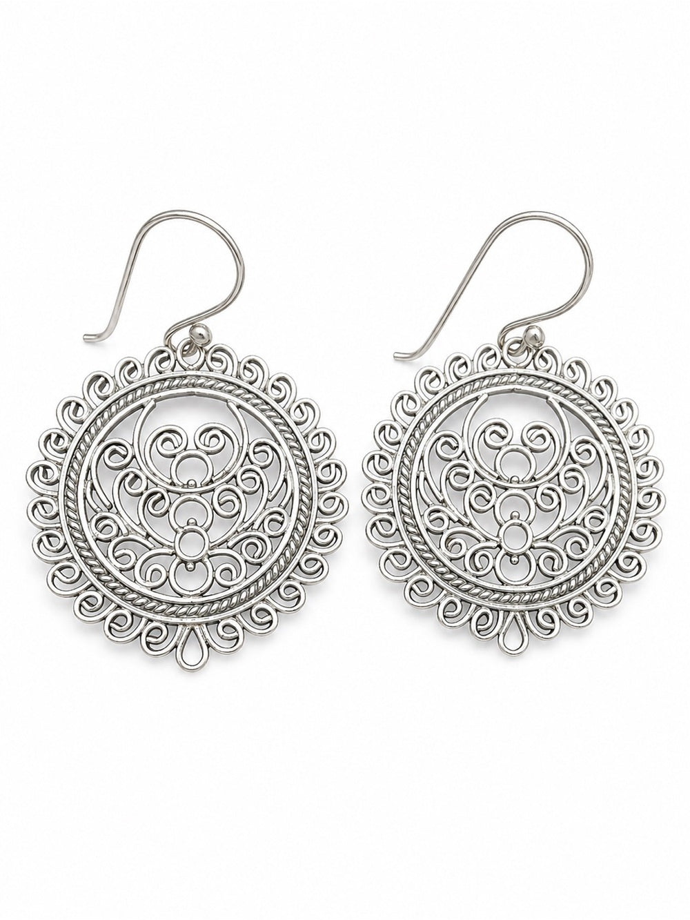 Sterling Silver Round Filigree Hook Earrings